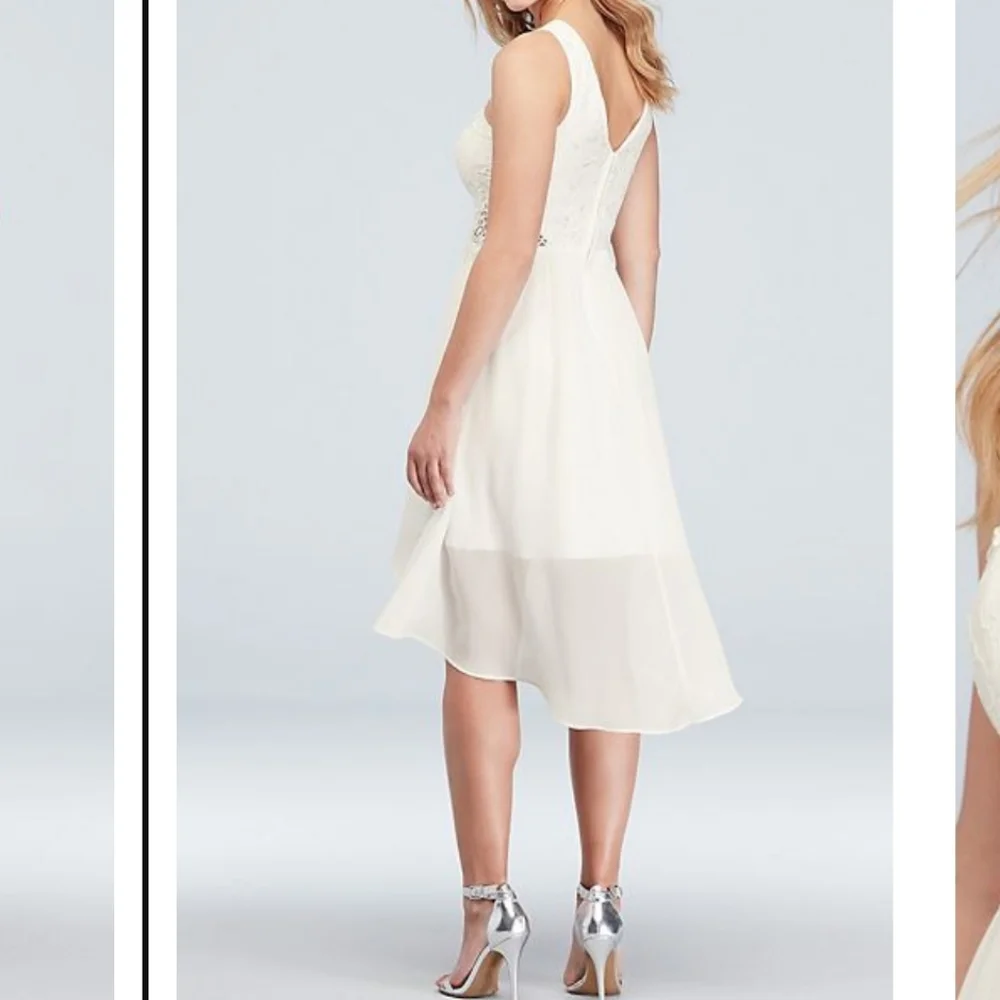 City Triangles White Lace Illusion High Low Dress - Picture 8 of 10